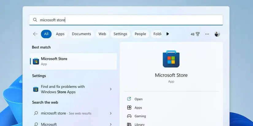 Opening microsoft store from windows search