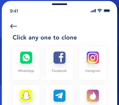 Android Dual App feature Instagram App Cloner Interface