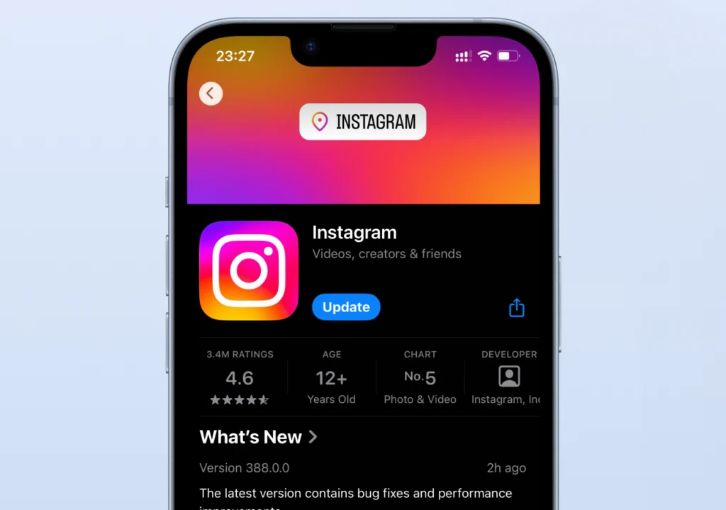 Update Instagram app on app store Instagram updated app store's button