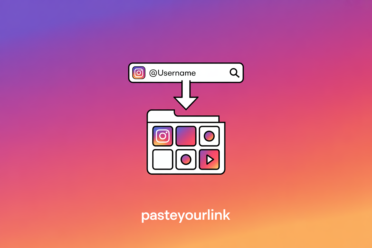 Pasting an Instagram username into a profile downloader to bulk download an entire Instagram profile of posts, reels and stories