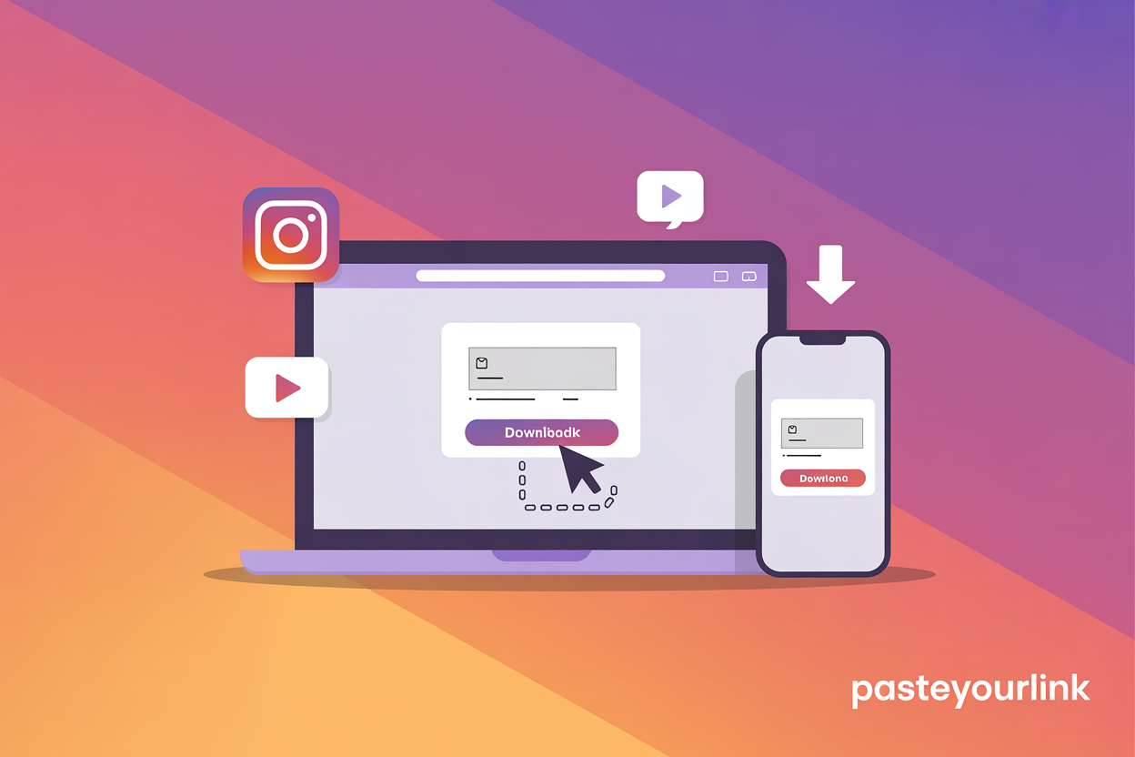 Pasting an Instagram link into the PasteYourLink downloader to save a post, reel, or story in full quality