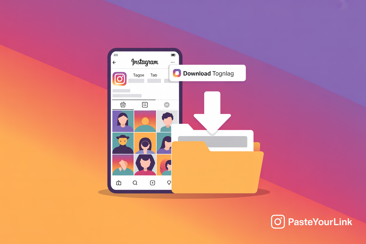 Open the Instagram Tagged tab, copy the post link, and download the tagged photo to a folder in full quality