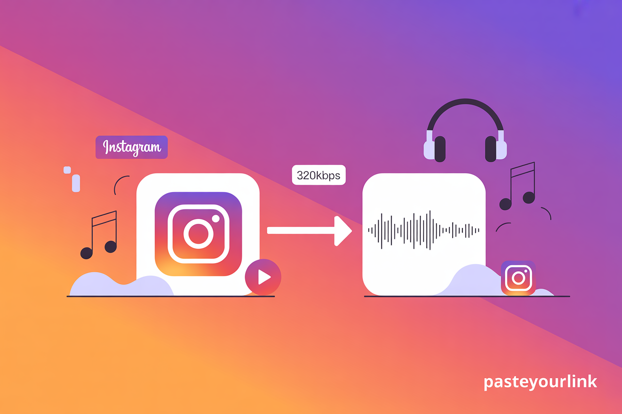 Diagram of an Instagram Reel being converted to a high quality MP3 audio file with PasteYourLink