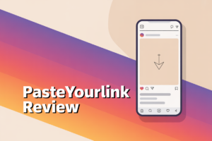PasteYourLink Instagram downloader review 2026 cover with a phone showing a reels feed and download arrow