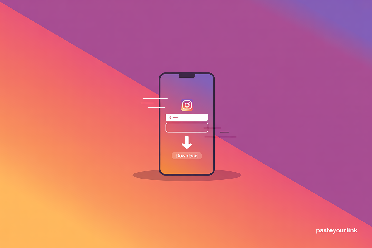 Pasting a link into the PasteYourLink Instagram downloader on phone and laptop to download a Reel quickly